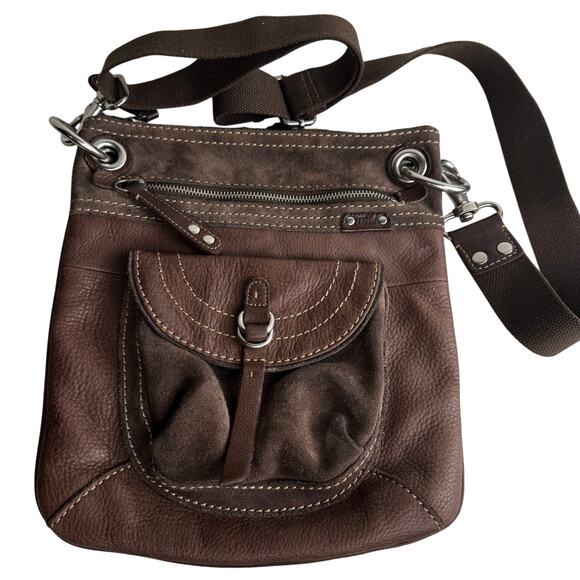 Fossil Handbags - Vintage Fossil Crossbody Saddle Bag Brown Suede Leather Purse Boho Y2K 10x11.5”